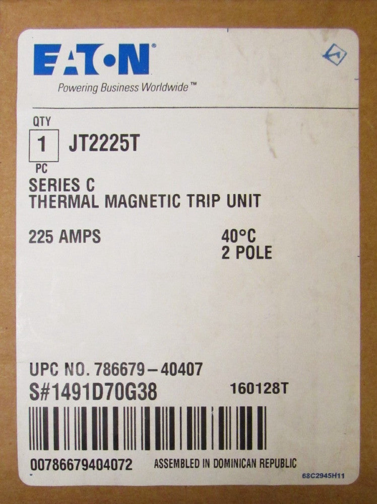 EATON CUTLER HAMMER JT2225T 225 Amp 2 Pole J Frame JD HJD Trip Unit 1491D70G38