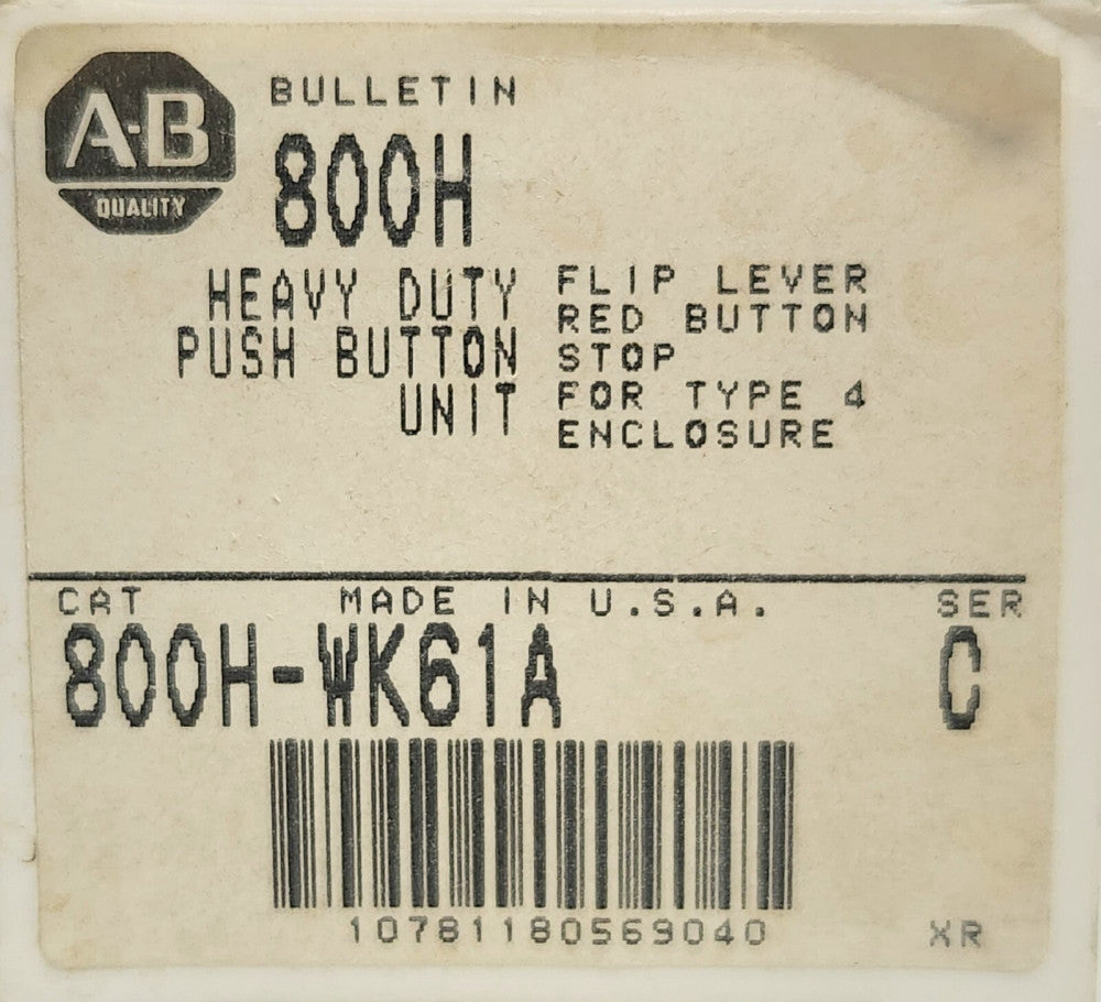 ALLEN BRADLEY 800H WK61A RED STOP Flip Lever Push Button
