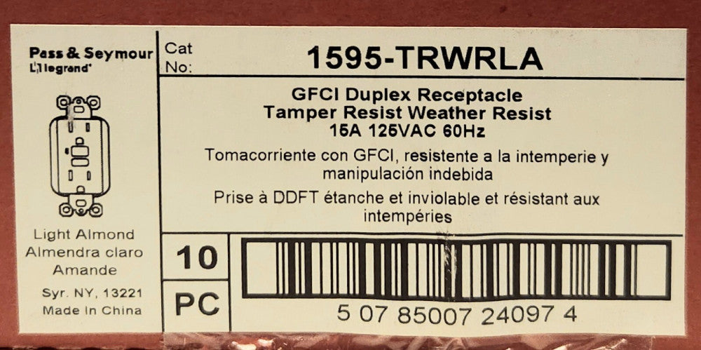 CASE OF 10 PASS SEYMOUR Legrand 1595 TRWRLA GFCI Duplex Ground Fault Receptacle