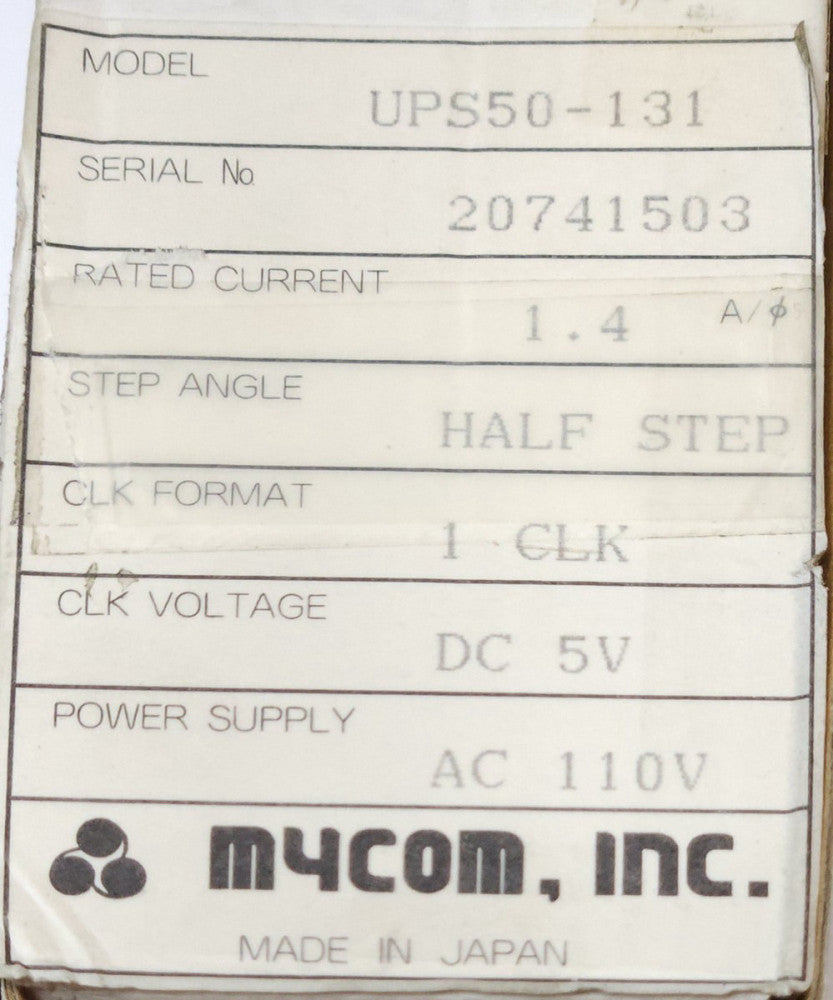MYCOM INC UPS50 131 Half Step Power Supply AC 110 DC 5 Volt 1 CLK