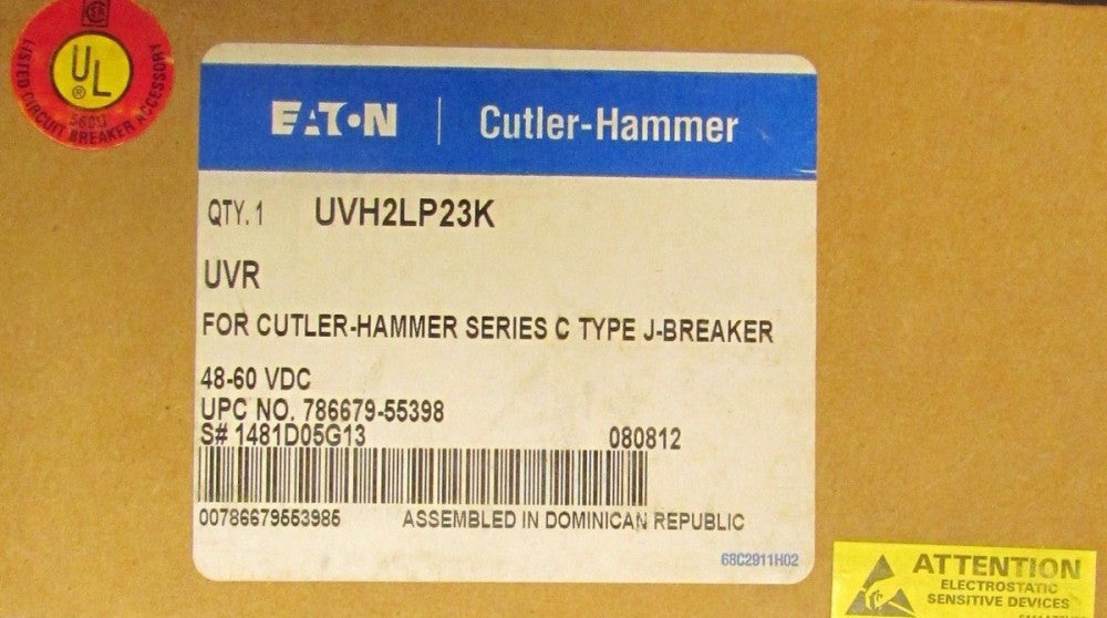 EATON CUTLER HAMMER UVH2LP23K J Breaker UVR Under Voltage Release 1481D05G13