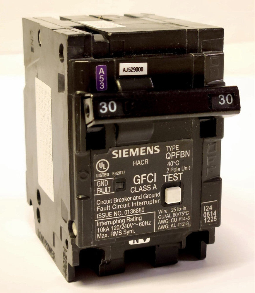 SIEMENS Q230GFN 2 Pole 30 AMP Type QPFBN GFCI Ground Fault Circuit Breaker PLUG