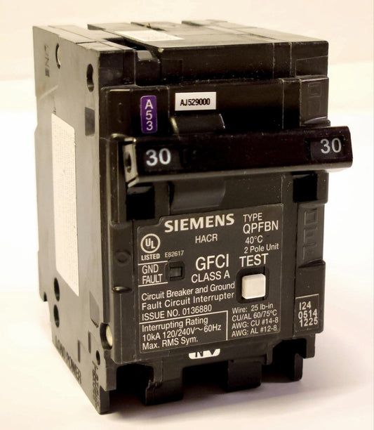 SIEMENS Q230GFN 2 Pole 30 AMP Type QPFBN GFCI Ground Fault Circuit Breaker PLUG