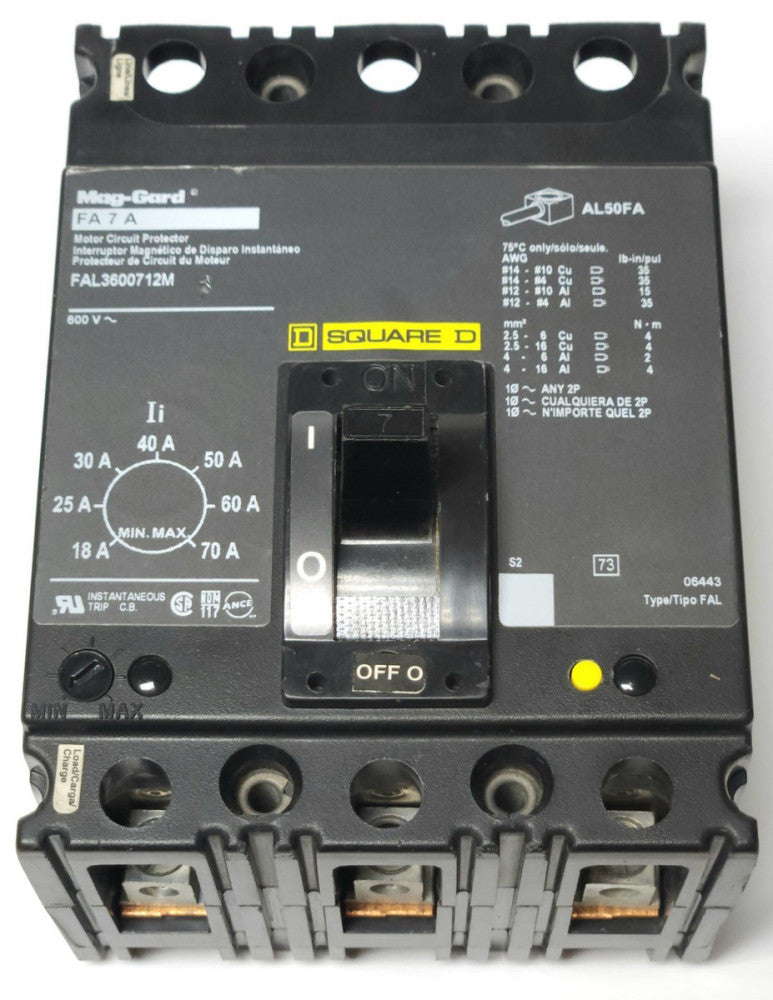 SQUARE D FAL3600712M 3 Pole 7 AMP MAG-GARD Motor Circuit Protector Type FA 7 A 1