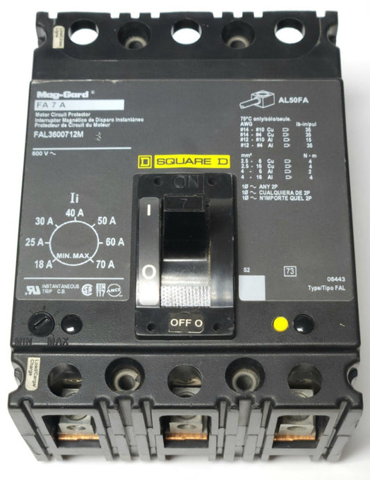 SQUARE D FAL3600712M 3 Pole 7 AMP MAG-GARD Motor Circuit Protector Type FA 7 A 1