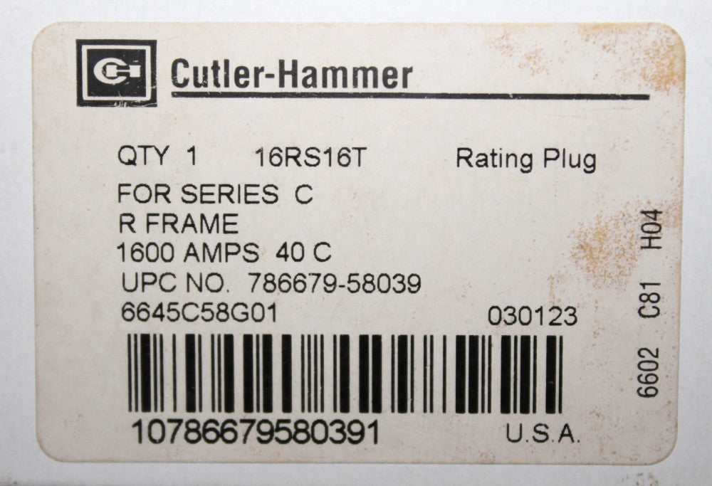 EATON CUTLER HAMMER 16RS16T R Frame Type RD E2R 1600 Amp Rating Plug 6645C58G01