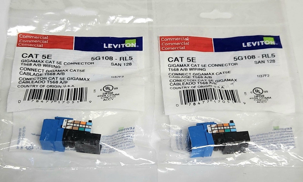 LOT OF 2 LEVITON 5G108 RL5 SAN 128 CAT 5E GIGAMAX Connector T568 A/B
