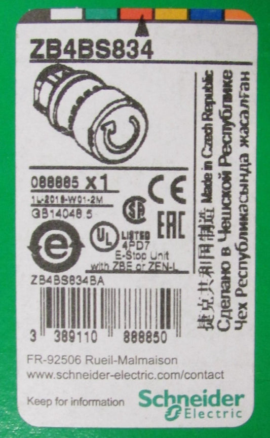 SCHNEIDER ELECTRIC ZB4 BS834 Red Twist Release Push Button