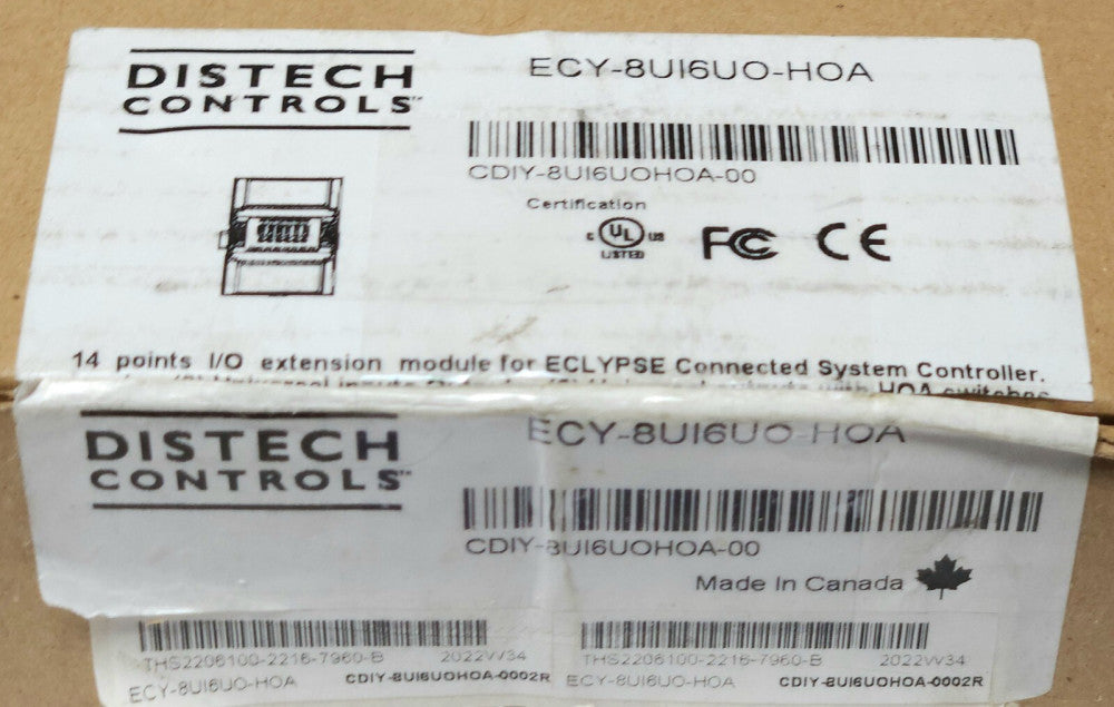 DISTECH CONTROLS ECY 8UI6UO HOA UNIVERSAL Input Output I/O Extension Module