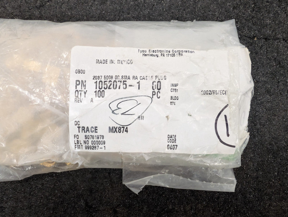 New, AMP/Tyco, 1052075-1, CONN SMA PLUG R/A 50 OHM SOLDER