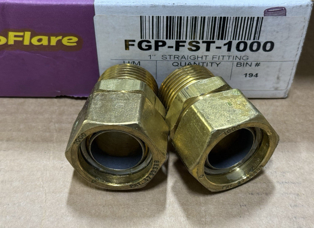 Lot of 2 - TacPipe AutoFlare FGP-FST-1000 Gas Brass 1" Straight Fitting - Unused