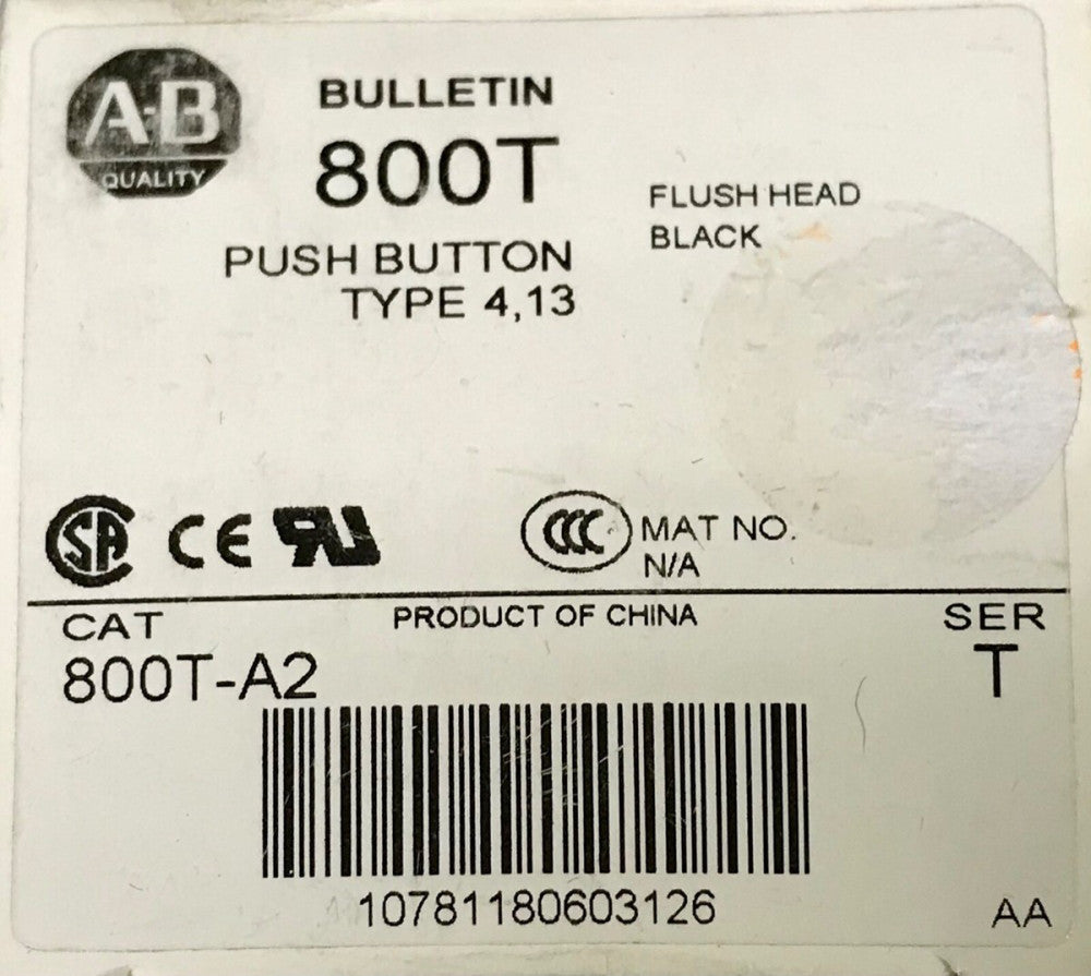 ALLEN BRADLEY 800T A2 BLACK Flush Head Pushbutton Operator