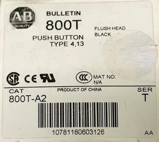 ALLEN BRADLEY 800T A2 BLACK Flush Head Pushbutton Operator
