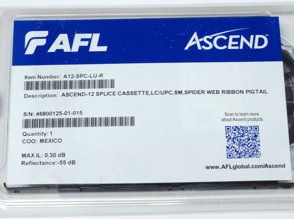 SEALED AFL GLOBAL ASCEND A12 SPC LU R 12 SPLICE CASSETTE LC UPC SM SPIDER WEB