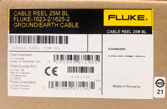 FLUKE 1623-21 1625-2 Ground Earth Cable Reel 25m BL 25 Meter Blue