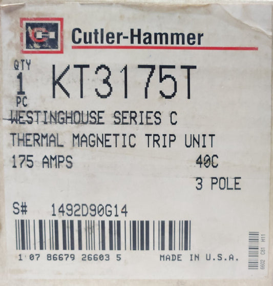 CUTLER HAMMER EATON KT3175T 3 Pole 175 AMP K Frame TRIP Unit 1492D90G14 Type KD