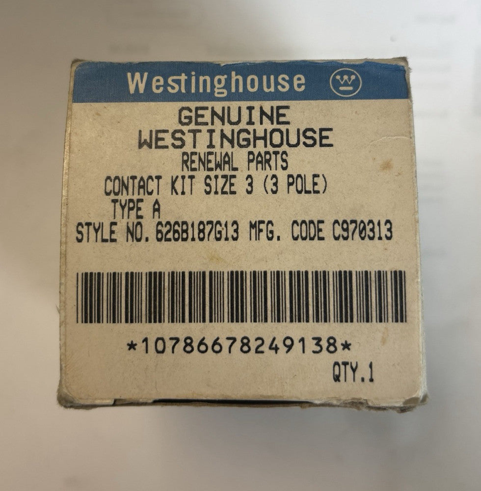 EATON CUTLER HAMMER WESTINGHOUSE 626B187G13 Size 3 A200 Contact Kit 3 Pole