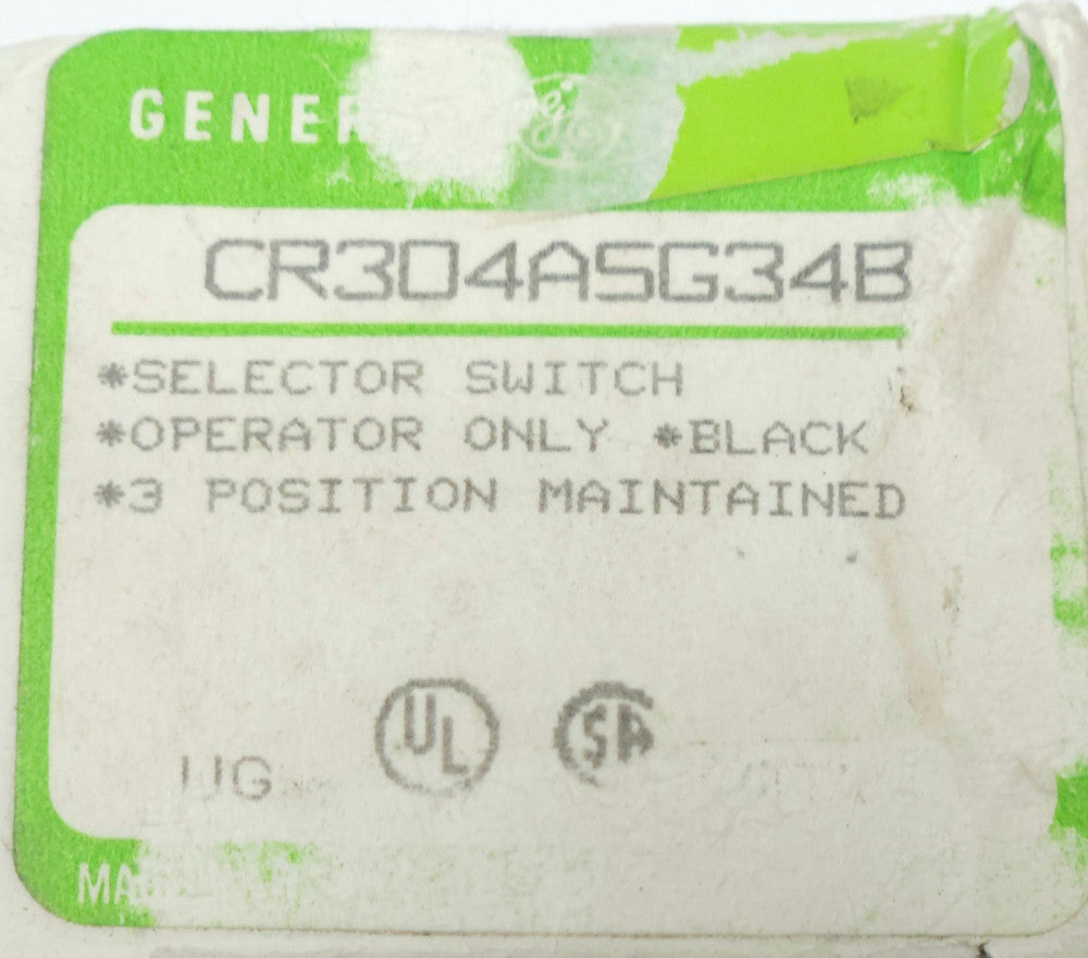 GENERAL ELECTRIC CR304A5G34B 3 Position Maintained Selector Switch Black Knob