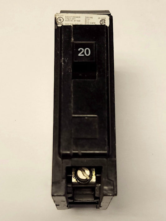 EATON CUTLER HAMMER GHQ1020 Single Pole 20 AMP Type GHQ Circuit Breaker