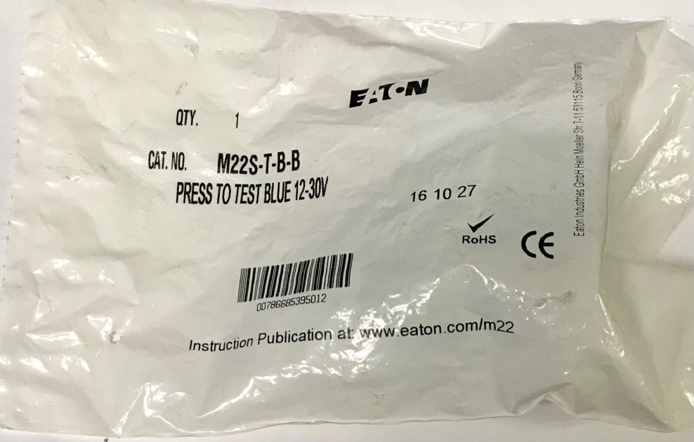 EATON M22S T B B 12-30v Press To Test Blue Pushbutton M22S-T-B-B