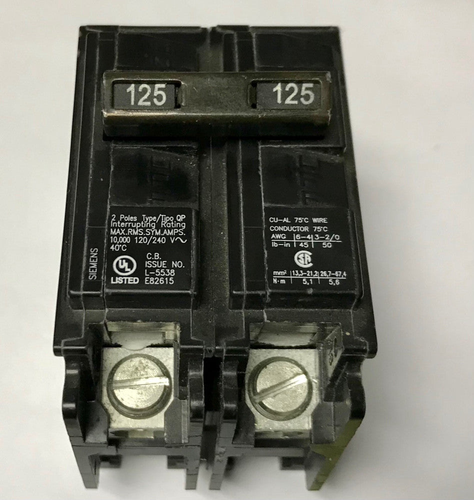 SIEMENS Q2125 2 Pole 125 AMP Type QP Circuit Breaker Quick LAG