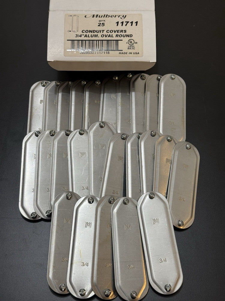 Pack of 25 Mulberry 11711 Conduit Covers 3/4" Aluminum Oval Round - Unused