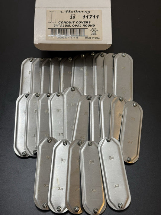 Pack of 25 Mulberry 11711 Conduit Covers 3/4" Aluminum Oval Round - Unused