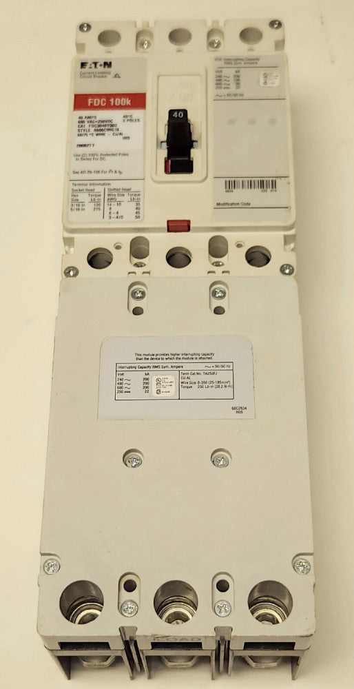 EATON FDC3040YQ02 3 Pole 40AMP Type FDC Breaker High Interrupter Capacity Module