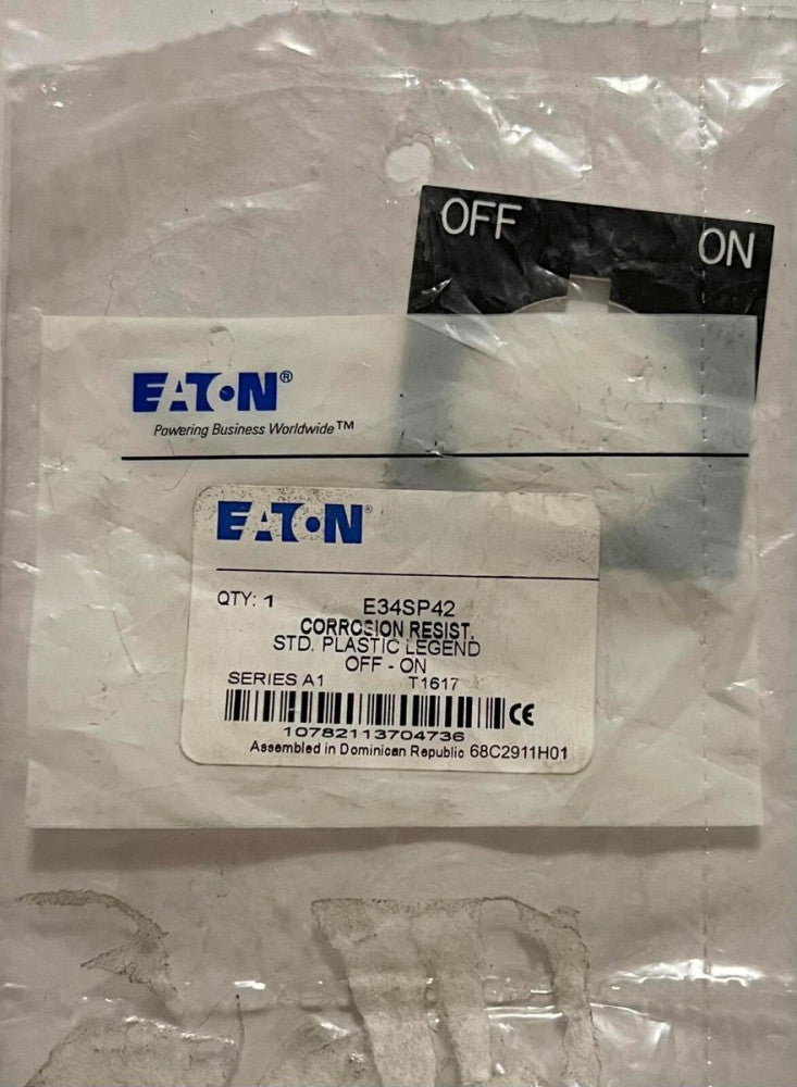 EATON CUTLER HAMMER E34SP42 Corrosion Resist STD Plastic Legend OFF ON