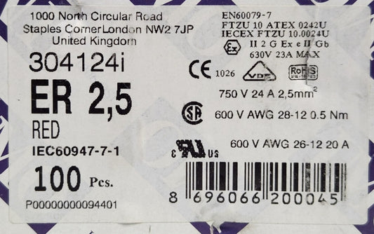 BOX OF 100 IMO ER2.5RED BB RED ER 2.5 304124I Terminal Block 600 VAC 20 AMP