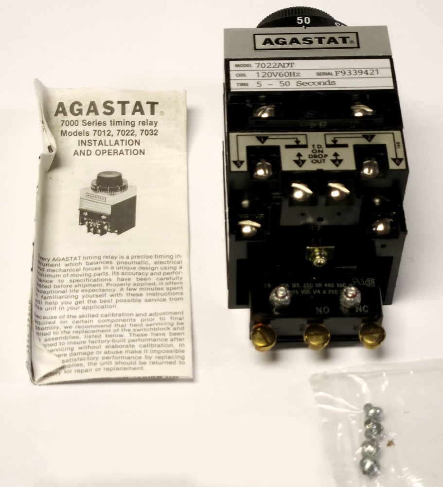 AGASTAT 7022ADT 120 VAC 5-50 Second Timing Relay Timer Module