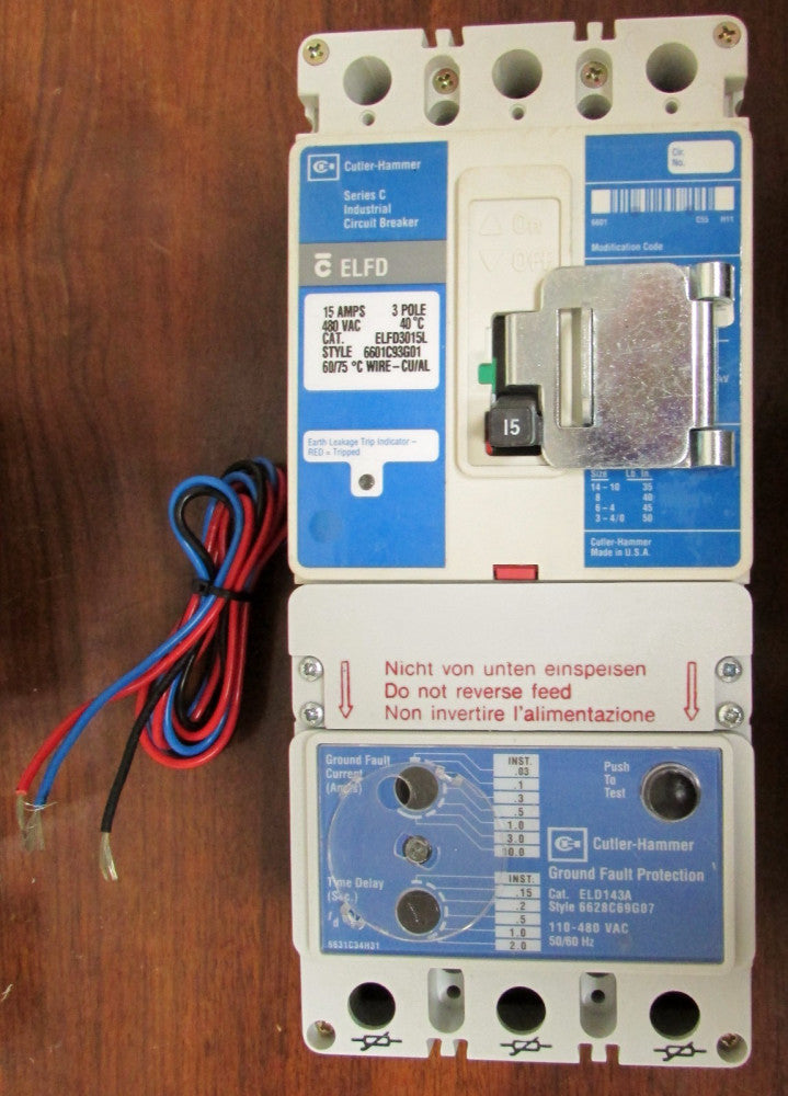 CUTLER HAMMER ELFD3015L 3 Pole 15 Amp ELFD Earth Leakage Breaker