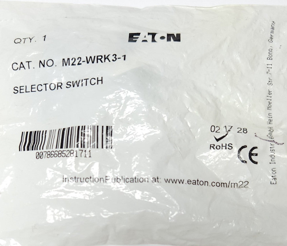 EATON M22 WRK3 1 Selector Switch 2 Position Maintained