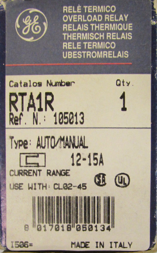 General Electric GE RTA1R Overload Relay RTA  12-15 Amp 105013