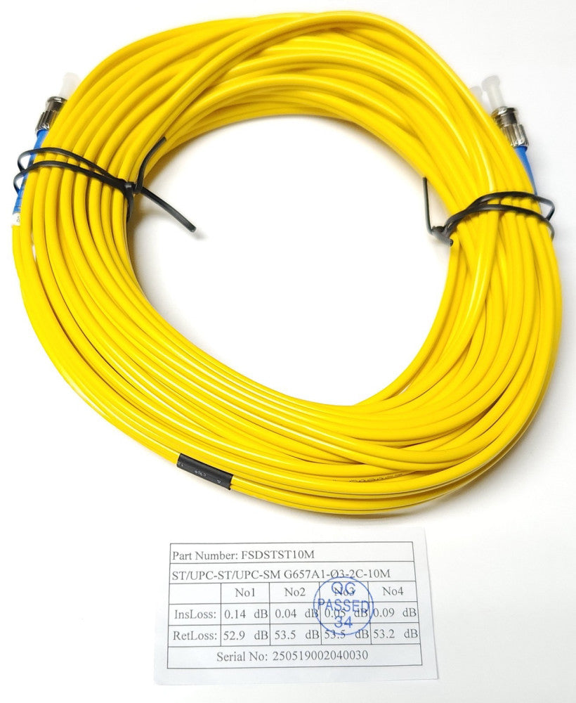 FSDSTST10M DUPLEX Fiber OPTIC CABLE ST UPC ST UPC SM G657A1 03 2C 10M 32.8 Feet