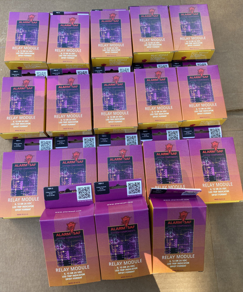 Lot Of 18 ALARM SAF RBK-5 High Power Relay Module 5 Amp Contacts 6/12/24 VDC New