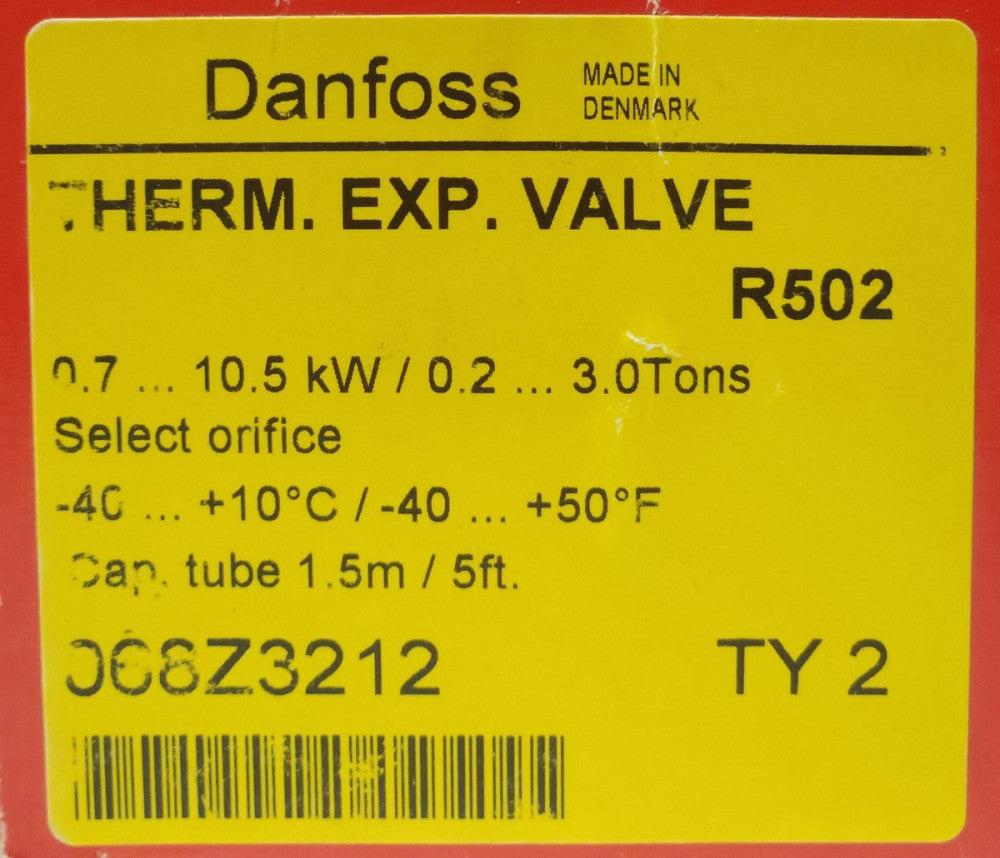 DANFOSS R502 Thermal Expansion Valve 068Z3212 Select Orifice 0.7-10.5kw 0.2-3.0
