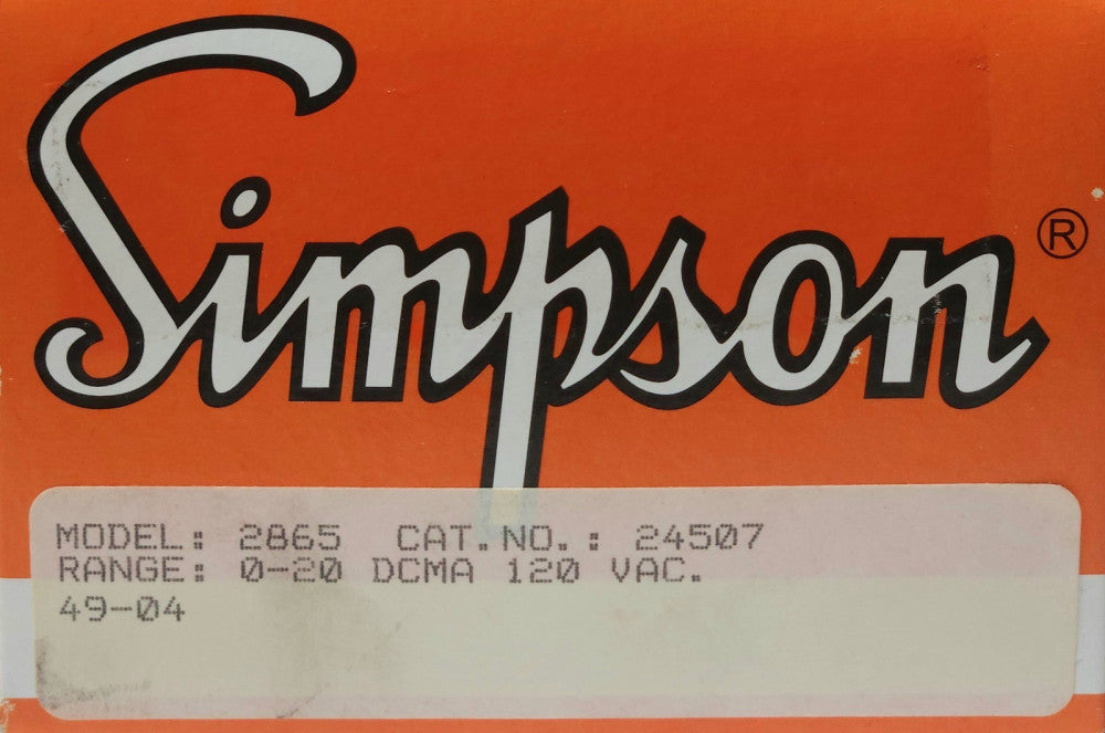 SIMPSON MODEL 2865 24507 DC Milliamps 0-20 DCMA 120 VAC Panel Meter DIGITAL