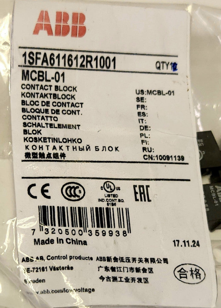 BAG OF 3 ABB MCBL 01 1SFA6112R1001 Contact Block MCBL-01
