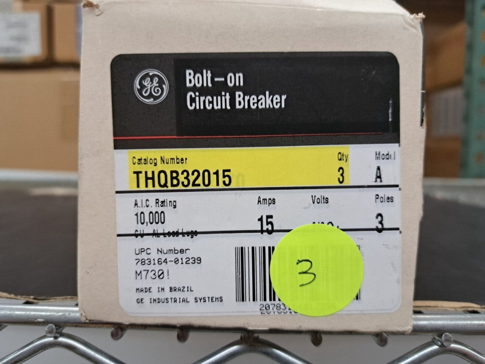 Used, GE, THQB32015, 3 Pole 15AMP Circuit Breaker E-11592 DP-4525