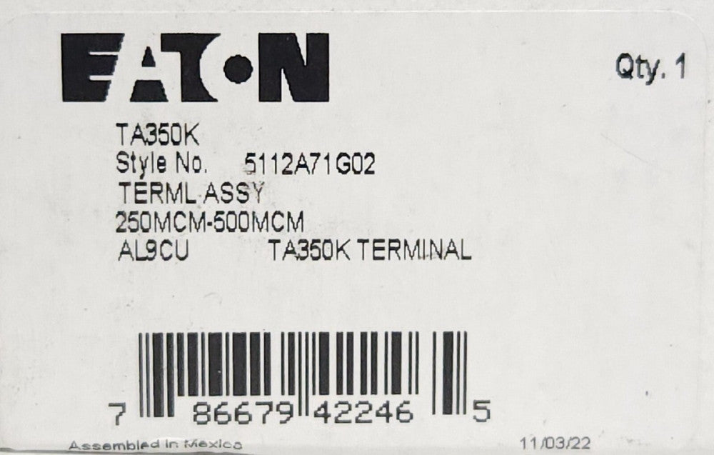 EATON CUTLER HAMMER TA350K Type KD HKD Circuit Breaker Lug Terminal 250-500 MCM