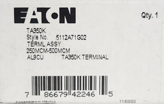 EATON CUTLER HAMMER TA350K Type KD HKD Circuit Breaker Lug Terminal 250-500 MCM