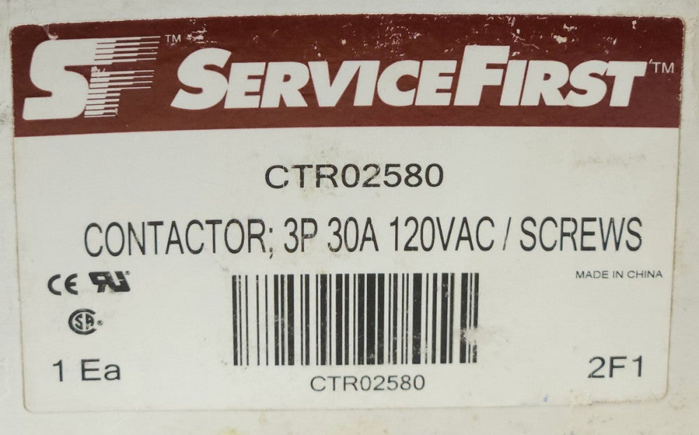 SF SERVICE FIRST CTR02580 3 Pole 30 AMP 120 VAC Contactor