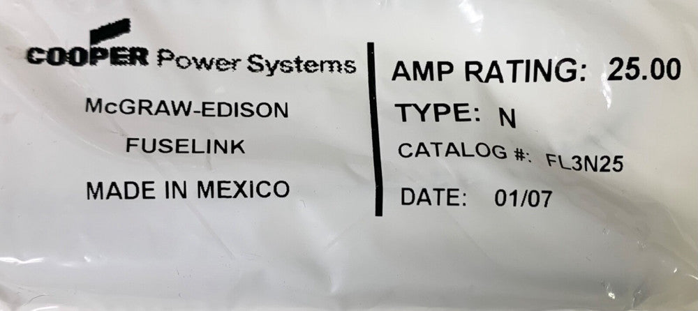 COOPER McGraw Edison FL3N25 25 AMP Type N Fuse Link 