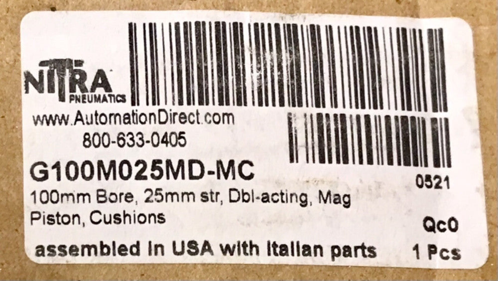 NITRA G100M025MD MC 100mm Bore 25mm str Pneumatic Cylinder Double Acting