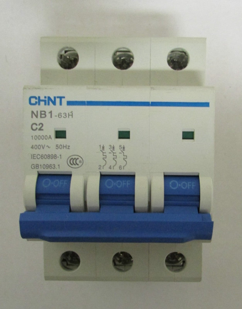 CHINT CHNT NB1 63H C2 3 Pole 400 V 2 Amp Din Rail Mount Circuit Breaker