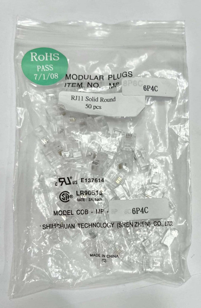 SHIH CHUAN TECHNOLOGY COB MP 6P4C RJ11 Solid Round Modular Plugs