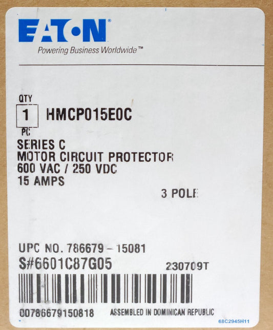 EATON CUTLER HAMMER HMCP015E0C 3 Pole 15 AMP Type HMCP Motor Circuit Protector