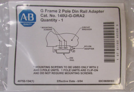 ALLEN BRADLEY 140U G DRA2 Circuit Breaker Din Rail Mounting Adapter 2 Pole  