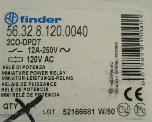 FINDER 56.32.8.120.0040 2CO-DPDT 12 Amp 120 VAC Relay 56 32 8 120 0040 